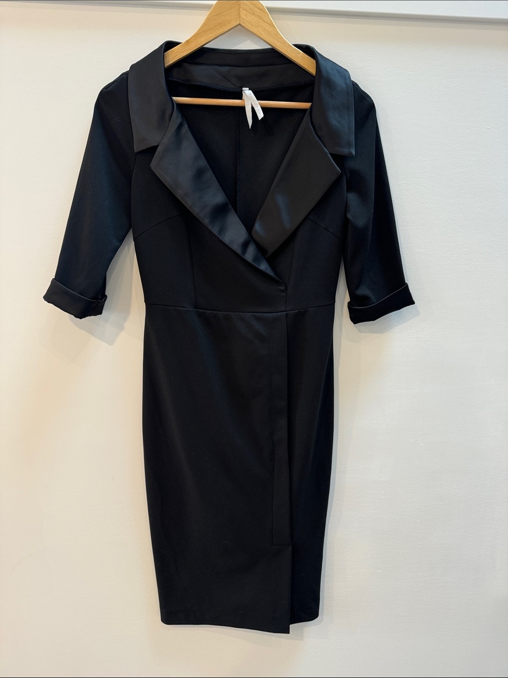 Black Satin-Trim Midi Sheath Dress - Women's Tailored Workwear